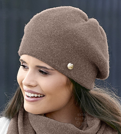 Beret zimowy wełniany, Berutti, beżowy ciemny, 55-60 cm