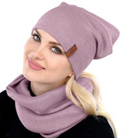 Czapka i komin damski, komplet wiosenny-jesienny, wrzosowy, Clara, 55-58 cm