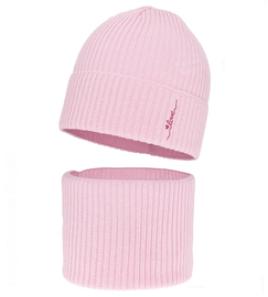 Czapka i komin dla dziewczynki jesienny, wiosenny komplet, róż jasny (02), Velara, 52-54