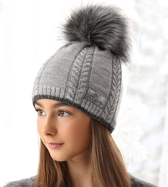 Czapka dla dziewczynki na zimę, Mahiya, rozm. 54-56cm