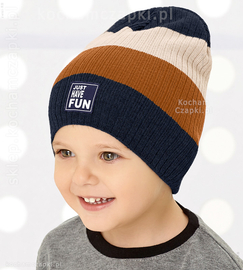 Dzianinowa, kolorowa czapka w prążek dla chłopca, Jonah , rozm. 49-53cm
