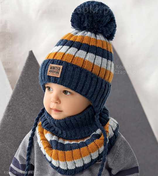 Komplet czapka i komin w paski George, rozm. 49-52 cm