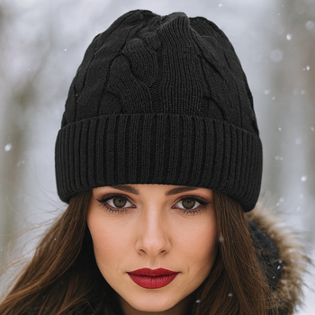 Czapka zimowa damska, wełna merino, Braida, czarna, 56-60 cm