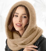 Komin z kapturem damski, kominiarka damska, Onaasi, beżowy , 55-62 cm