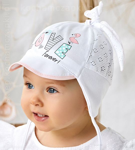 Niemowlęca czapeczka na lato, wiązana, Love Forever 39-41 cm