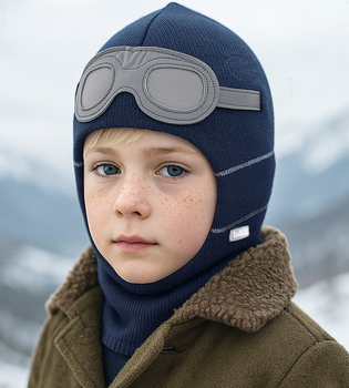 Kominiarka merino 30%, dla chłopca, Utegar, granatowa, 48-52 cm