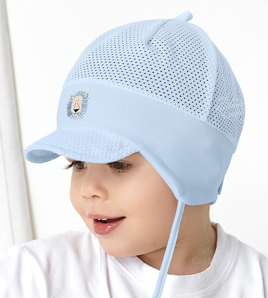Czapka niemowlęca na lato i wiosnę z bawełny ażurowej, Arryts, niebieska, 39-42 cm