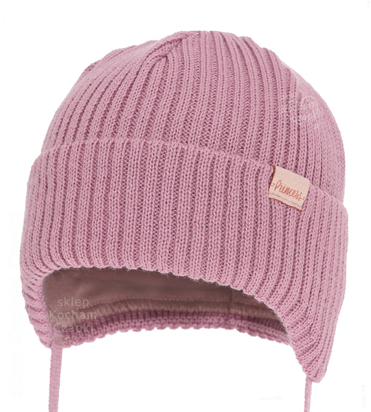 Czapka niemowlęca na zimę dla dziewczynki, merino, Nissia, wrzosowa, 36-38  cm