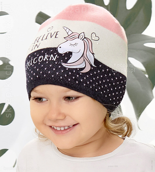 Czapka smerfetka dzianinowa z jednorożcem Belive  rozm. 44-48 cm