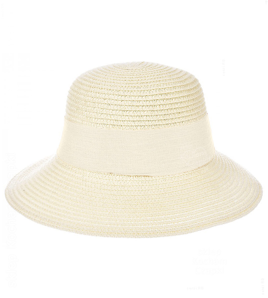 Kapelusz damski na lato, ze średnim rondem, kremowy, 55-57 cm