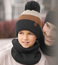 Czapka zimowa z kominem dla chłopca, Gutwin, grafit + brąz, 53-56 cm