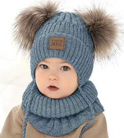 Zimowa czapka i komin dla chłopca, Goodeve, niebieski melanż (2), 48-51 cm