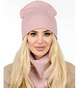 Czapka i komin damski, komplet jesienny, Fabrina,  róż brudny, 55-60 cm