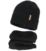 Czapka i komin dla dziewczynki, z wełną merino, Edotie, czarny, 50-52 cm