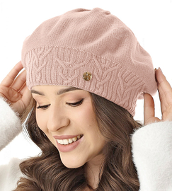 Beret damski, czapka,  Belana, róż pudrowy, 56-59 cm