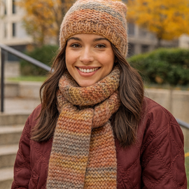 Czapka i szalik, komplet zimowy, Gisele, brąz melanż, 55-57 cm