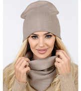 Czapka i komin damski, komplet jesienny, Fabrina, mokka, 55-60 cm