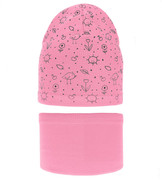 Komplet wiosenny-jesienny, dla dziewczynki, czapka i komin, różowy, Nesja, 50-53 cm