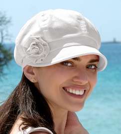 Kaszkiet damski na lato, lniany, Mia, biały, 55-57 cm