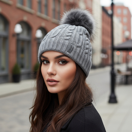 Czapka zimowa warkoczowy wzór, Kamra, ciemny szary, 55-57 cm