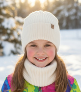 Czapka i komin dla dziewczynki, 100% merino, Temira, kremowy (05), 50-52 cm