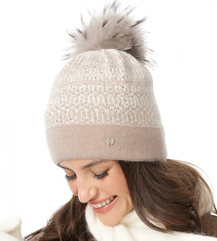 Czapka Damska zimowa z Pomponem z Jenota, Arrala, beżowa, 55-57 cm