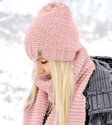Czapka i szalik, komplet damski zimowy, Gisele, pudrowy róż, 54-56 cm