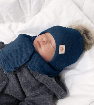 Czapka i szalik z wełną merino, dla noworodka, dla chłopca, Nanest, niebieski (06), 35-37 cm