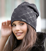 Elegancka czapka damska jesienna / wiosenna, bawełniana, Runia, grafitowa, 55-56 cm
