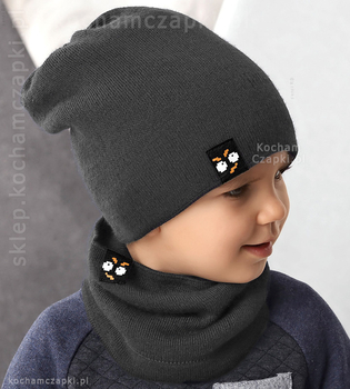 Ciepły komplet dwustronna czapka smerf i komin zima Noriaki rozm. 46-50 cm