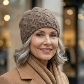 Czapka damska z wełny merino i kaszmiru, jesienna/zimowa, Elitana, kakaowa, 54-56 cm