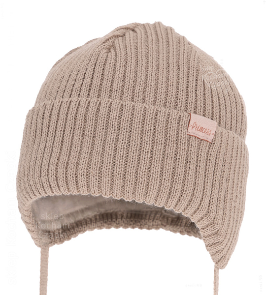 Czapka niemowlęca na zimę dla dziewczynki, merino, Nissia, beżowa, 36-38  cm