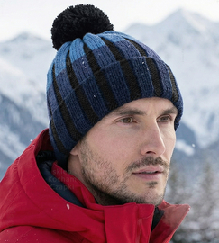 Czapka zimowa męska z pomponem i polarową podszewką, Sentido, granatowa, 56-59 cm