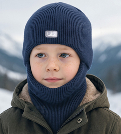 Kominiarka zimowa dla chłopca, wełna merino 100%, Atemus, granatowa, 52-56 cm
