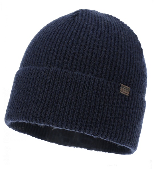 Czapka zimowa męska, z dodatkiem wełny merino, Rokins, granatowy, 55-57 cm