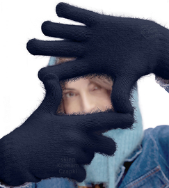 Rękawiczki damskie z angory, granatowe, M/L