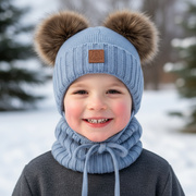 Czapka i komin dla chłopca, wełniany komplet 100% merino, Noovik, niebieski, 48-50 cm