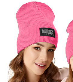 Czapka wiosenna-jesienna damska, z dzianiny w prążek, ciemny róż, BlogFash, 54-57 cm