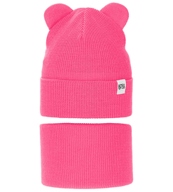 Komplet wiosenny/jesienny dla dziewczynki, czapka i komin, róż neonowy, Jakra, 50-54 cm