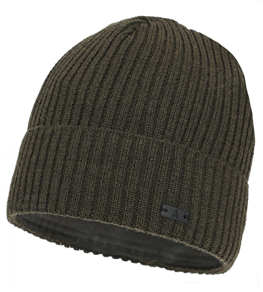 Czapka zimowa męska, z wełną merino, Fojjer, khaki,56-59 cm