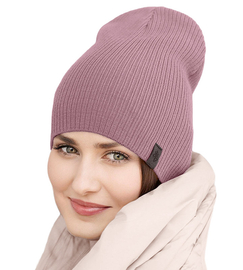 Czapka wiosenna/jesienna damska, w prążek, wrzosowa, Cemri, 54-56 cm