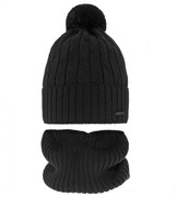Czapka i komin merino dla chłopca, polar, Latero, czarny, 55-58 cm