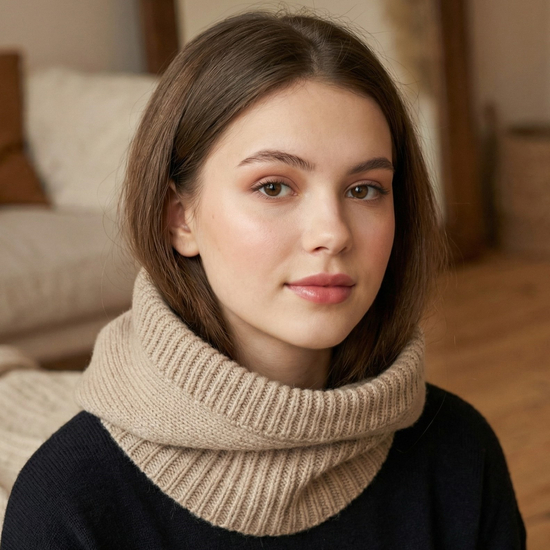 Kaptur balaclava z wełny Merino i Kaszmiru, beżowa, 55-58 cm