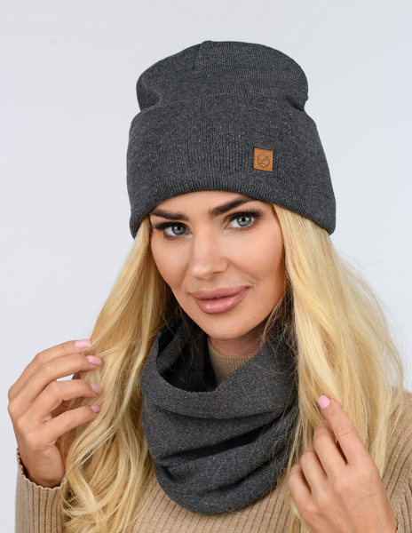 Czapka i komin, komplet wiosenny-jesienny, Julien, grafitowy, 56-60 cm