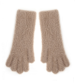 Rękawiczki dla dziewczynki, długie, alpakowe  do telefonu, R257, beżowe, 8-14 lat