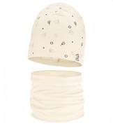 Komplet wiosenny-jesienny, dla dziewczynki, czapka i komin, Rioffia, śmietankowy, 48-50 cm