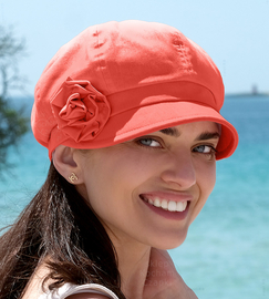 Kaszkiet damski na lato, lniany, czerwony, 55-57 cm