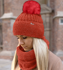 Czapka zimowa i komin, komplet damski, Mauricia, pomarańczowy (6), 55-57 cm