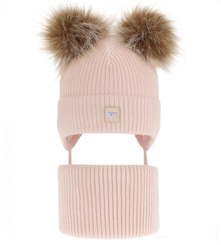  Czapka i komin dla dziewczynki, komplet zimowy, Arrika, jasny brzoskwiniowy, 50-52 cm