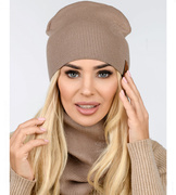 Czapka i komin damski, komplet wiosenny-jesienny, Carmelia, mokka, 55-60 cm